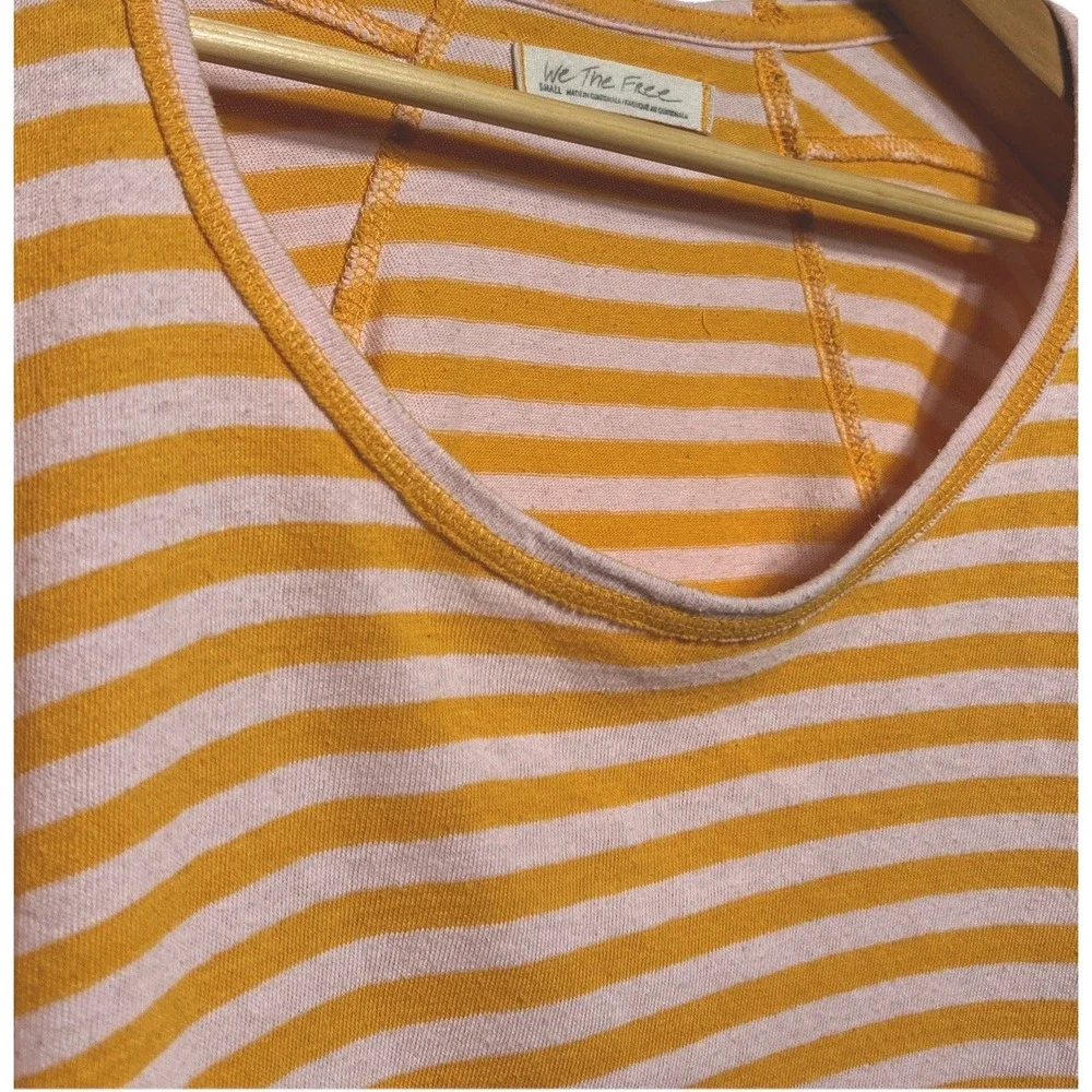 Free People Angel Cotton Handkerchief-Hem Tee Orange Stripe‎ Women's Size Small